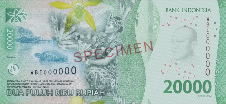 Nota de 20000 rupias indonésias Série da 2022 Reverso